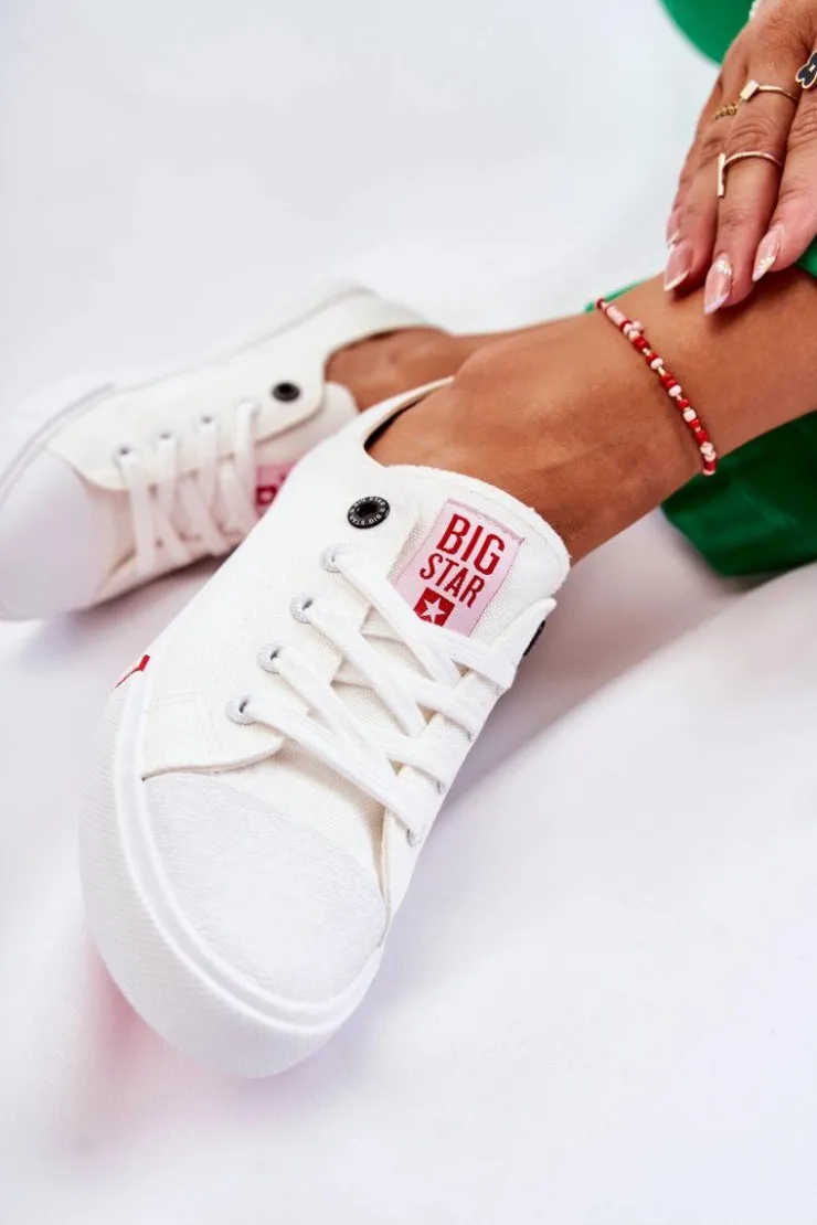 Big Star Shoes Trampki Damskie Big Star|Trampki Damskie Niskie*Damskie Trampki Big Star FF274087 Biało-Czerwone