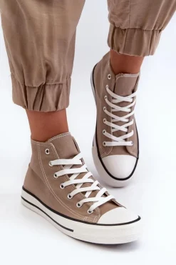 Outlet Boto Damskie Trampki Klasyczne Wysokie Beżowe Remos