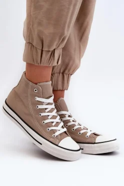 Outlet Boto Damskie Trampki Klasyczne Wysokie Beżowe Remos