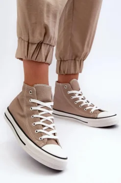 Outlet Boto Damskie Trampki Klasyczne Wysokie Beżowe Remos