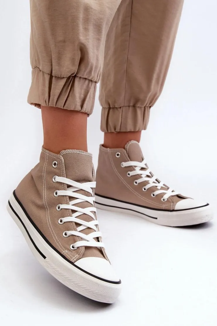 Outlet Boto Damskie Trampki Klasyczne Wysokie Beżowe Remos