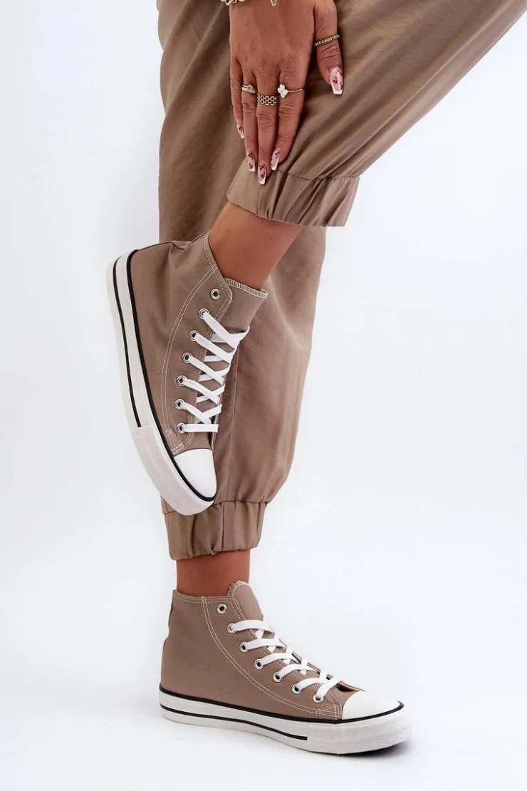 Outlet Boto Damskie Trampki Klasyczne Wysokie Beżowe Remos