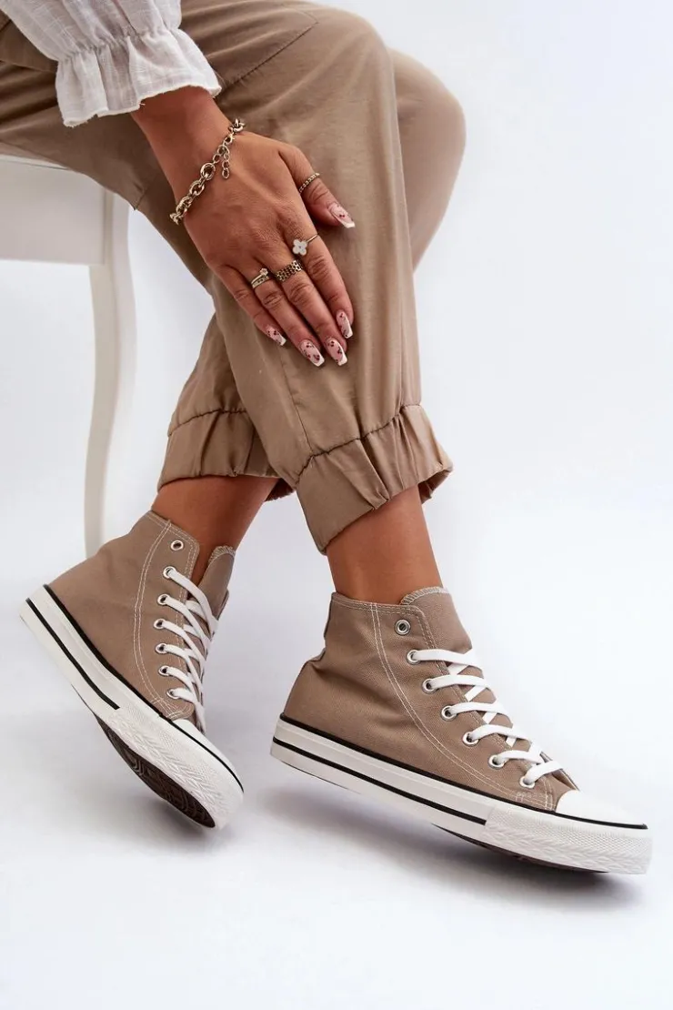 Outlet Boto Damskie Trampki Klasyczne Wysokie Beżowe Remos