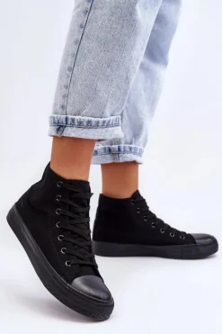 Boto Trampki Damskie Wysokie*Damskie Trampki Klasyczne Wysokie Czarne Remos