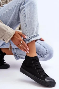 Boto Trampki Damskie Wysokie*Damskie Trampki Klasyczne Wysokie Czarne Remos