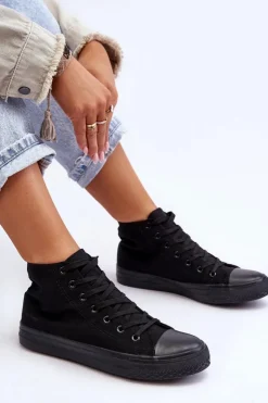 Boto Trampki Damskie Wysokie*Damskie Trampki Klasyczne Wysokie Czarne Remos