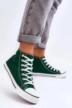 Damskie Boto Damskie Trampki Klasyczne Wysokie Zielone Remos