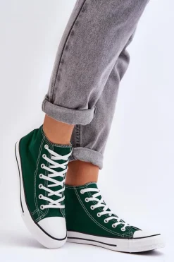 Damskie Boto Damskie Trampki Klasyczne Wysokie Zielone Remos