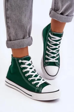 Damskie Boto Damskie Trampki Klasyczne Wysokie Zielone Remos