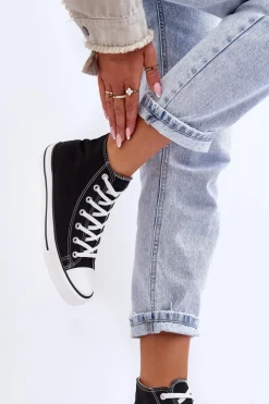 Boto Trampki Damskie Wysokie*Damskie Trampki Klasyczne Wysokie Czarno-Białe Remos