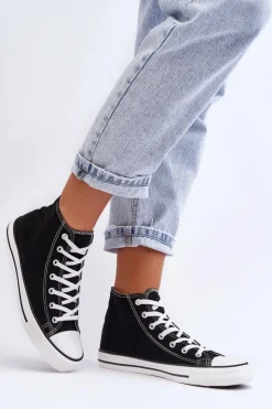 Boto Trampki Damskie Wysokie*Damskie Trampki Klasyczne Wysokie Czarno-Białe Remos