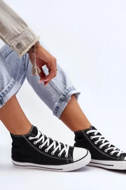 Boto Trampki Damskie Wysokie*Damskie Trampki Klasyczne Wysokie Czarno-Białe Remos