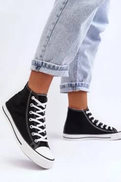 Boto Trampki Damskie Wysokie*Damskie Trampki Klasyczne Wysokie Czarno-Białe Remos