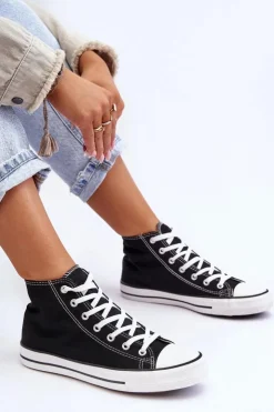 Boto Trampki Damskie Wysokie*Damskie Trampki Klasyczne Wysokie Czarno-Białe Remos