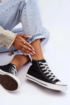 Boto Trampki Damskie Wysokie*Damskie Trampki Klasyczne Wysokie Czarno-Białe Remos