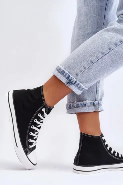 Boto Trampki Damskie Wysokie*Damskie Trampki Klasyczne Wysokie Czarno-Białe Remos