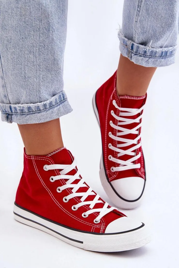 Damskie Boto Damskie Trampki Klasyczne Wysokie Czerwone Remos