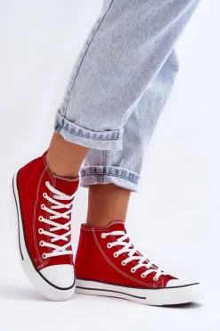 Damskie Boto Damskie Trampki Klasyczne Wysokie Czerwone Remos