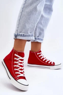 Damskie Boto Damskie Trampki Klasyczne Wysokie Czerwone Remos