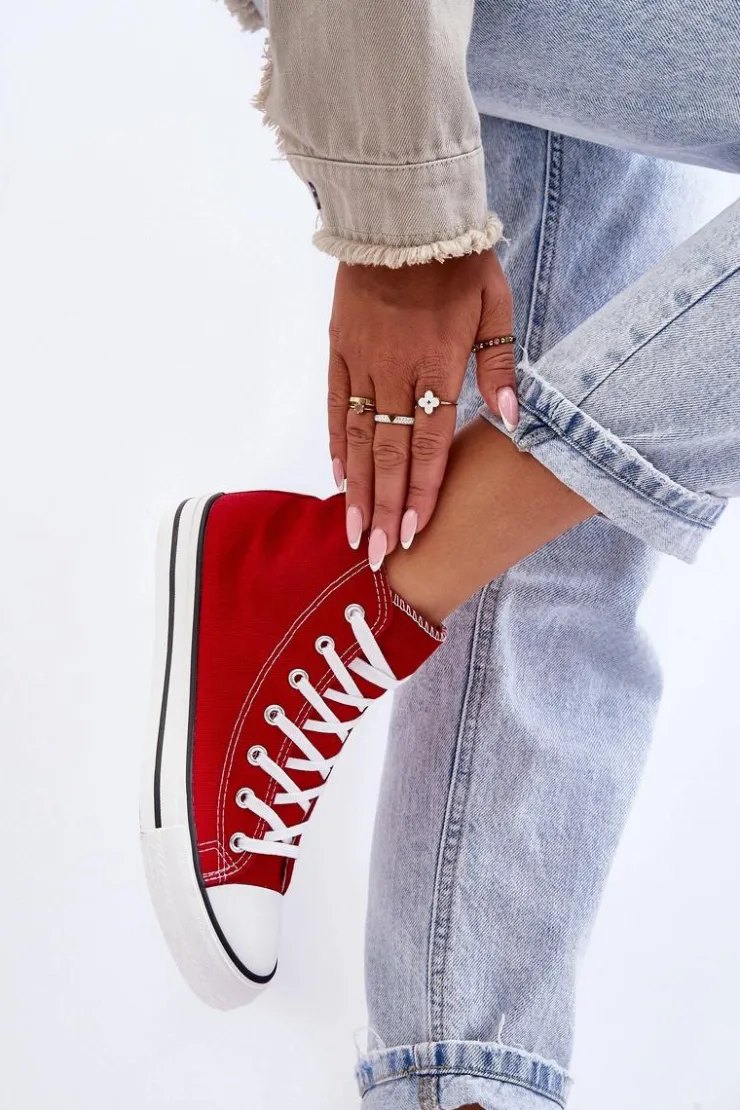 Damskie Boto Damskie Trampki Klasyczne Wysokie Czerwone Remos