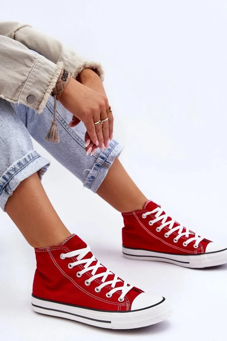 Damskie Boto Damskie Trampki Klasyczne Wysokie Czerwone Remos