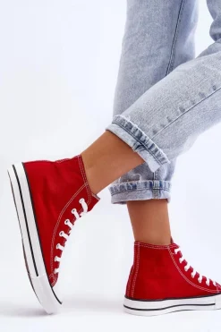 Damskie Boto Damskie Trampki Klasyczne Wysokie Czerwone Remos
