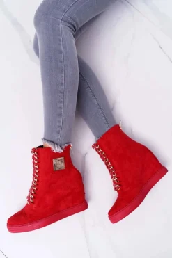 Damskie Boto Damskie Trampki Lu Boo Z Łańcuchami Zamszowe Czerwone Monica