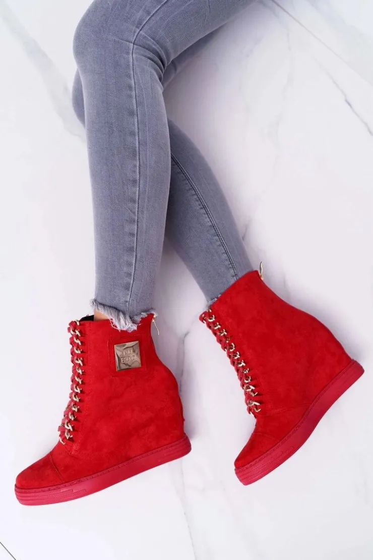 Damskie Boto Damskie Trampki Lu Boo Z Łańcuchami Zamszowe Czerwone Monica