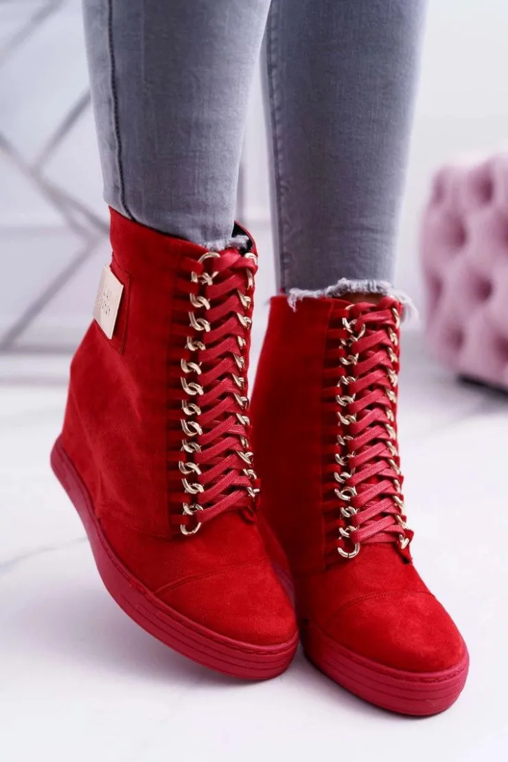 Damskie Boto Damskie Trampki Lu Boo Z Łańcuchami Zamszowe Czerwone Monica