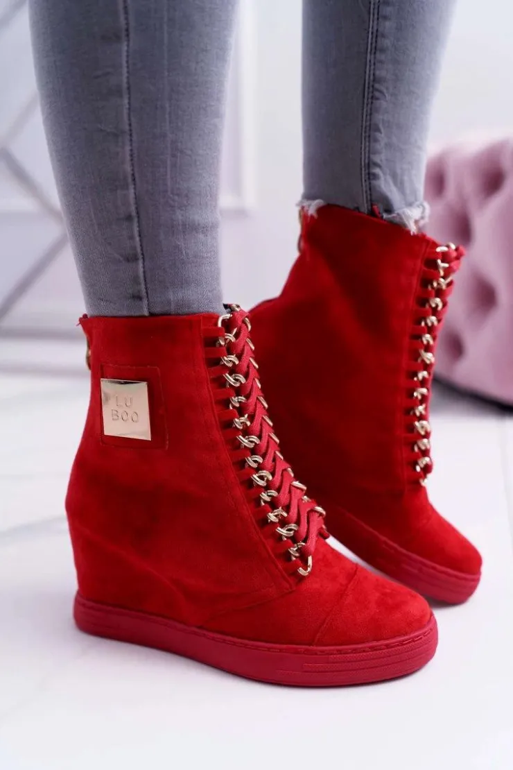 Damskie Boto Damskie Trampki Lu Boo Z Łańcuchami Zamszowe Czerwone Monica