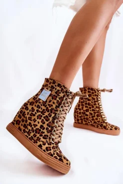 Damskie Boto Damskie Trampki Lu Boo Złoty Łańcuch Zamsz Leopard Monica