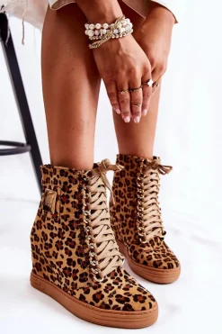 Damskie Boto Damskie Trampki Lu Boo Złoty Łańcuch Zamsz Leopard Monica