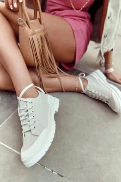 Boto Trampki Damskie Niskie*Damskie Trampki Materiałowe Jasnobeżowe Parossa