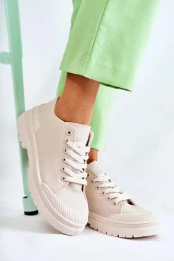 Boto Trampki Damskie Niskie*Damskie Trampki Materiałowe Jasnobeżowe Parossa