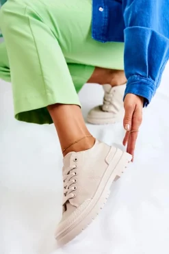 Boto Trampki Damskie Niskie*Damskie Trampki Materiałowe Jasnobeżowe Parossa