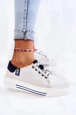 New Big Star Shoes Damskie Trampki Memory Foam System Big Star KK276002 Białe Biały