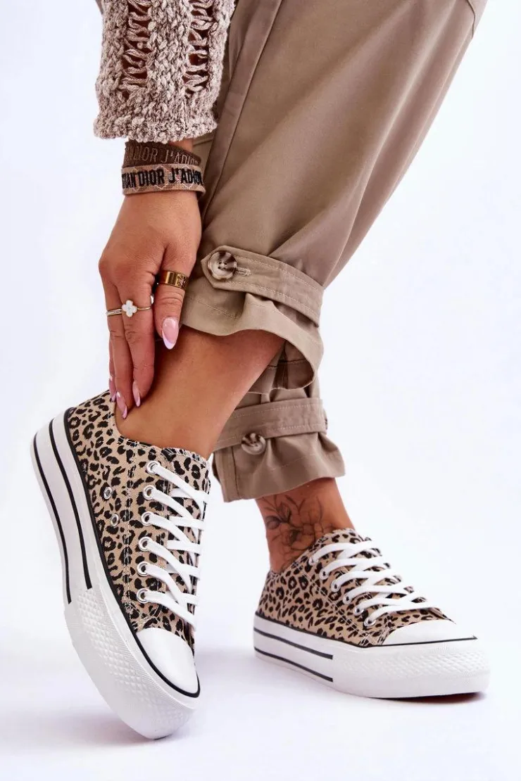 Damskie Boto Damskie Trampki Na Masywnej Platformie Beżowo-Czarne Ember