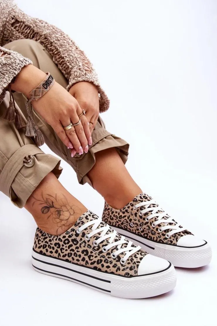 Damskie Boto Damskie Trampki Na Masywnej Platformie Beżowo-Czarne Ember