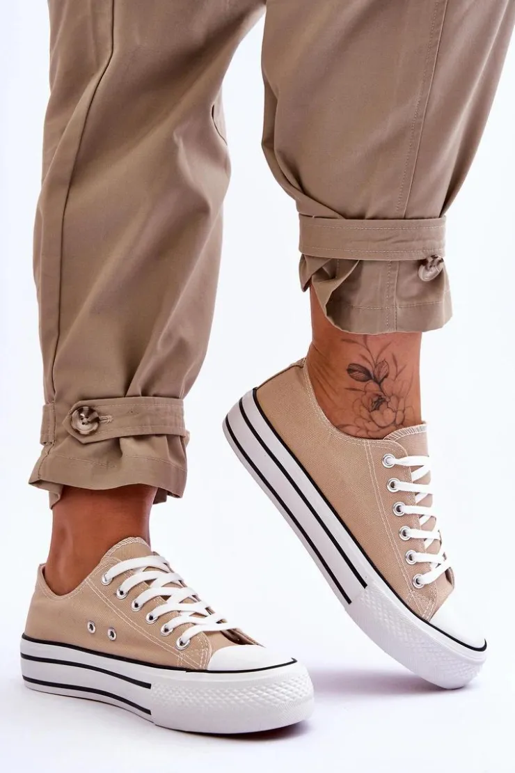 Damskie Boto Damskie Trampki Na Masywnej Platformie Beżowe Ember