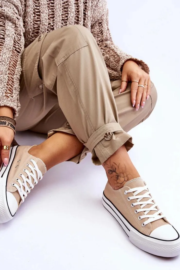 Damskie Boto Damskie Trampki Na Masywnej Platformie Beżowe Ember