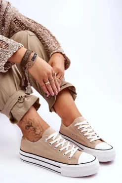 Damskie Boto Damskie Trampki Na Masywnej Platformie Beżowe Ember