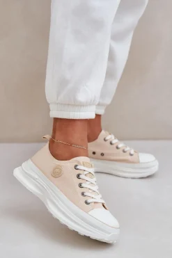 Big Star Shoes Trampki Damskie Big Star|Big Star*Damskie Trampki Na Masywnej Podeszwie Big Star NN274127 Beżowe Beżowy