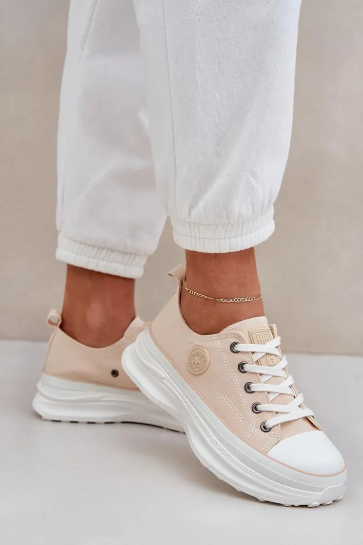 Big Star Shoes Trampki Damskie Big Star|Big Star*Damskie Trampki Na Masywnej Podeszwie Big Star NN274127 Beżowe Beżowy