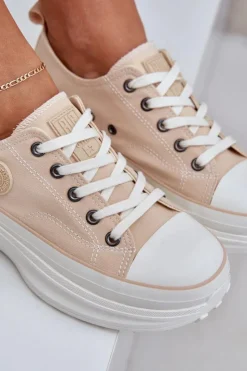 Big Star Shoes Trampki Damskie Big Star|Big Star*Damskie Trampki Na Masywnej Podeszwie Big Star NN274127 Beżowe Beżowy