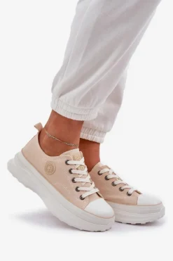 Big Star Shoes Trampki Damskie Big Star|Big Star*Damskie Trampki Na Masywnej Podeszwie Big Star NN274127 Beżowe Beżowy