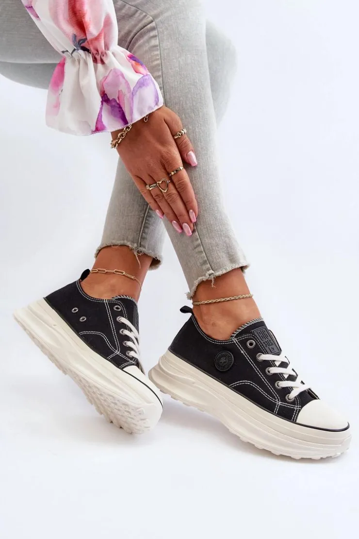 Damskie Big Star Shoes Damskie Trampki Na Masywnej Podeszwie Big Star NN274125 Czarne