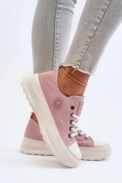 Big Star Shoes Trampki Damskie Big Star|Big Star*Damskie Trampki Na Masywnej Podeszwie Big Star NN274129 Różowe Różowy