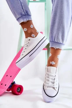 Boto Damskie Trampki Na Masywnej Platformie Białe Farona