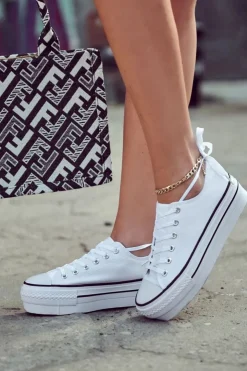 Boto Damskie Trampki Na Masywnej Platformie Białe Farona