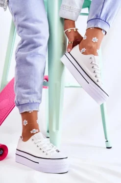 Boto Damskie Trampki Na Masywnej Platformie Białe Farona